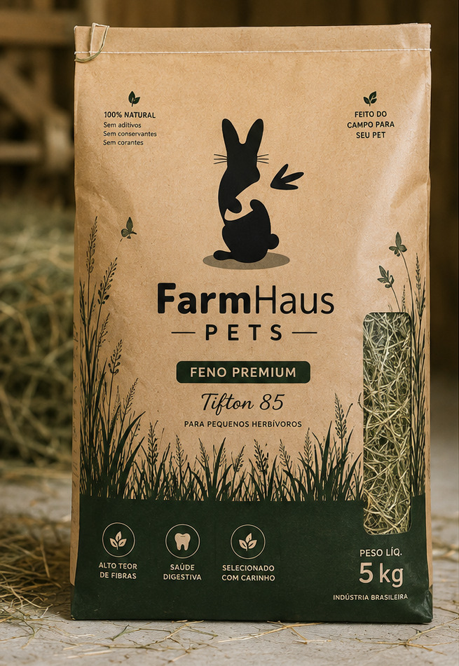 Embalagem oficial de Feno Premium Tifton 85 FarmHaus Pets de 5 kg